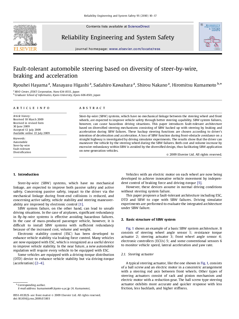 Fault-tolerant automobile steering based on diversity of steer-by-wire, braking and acceleration