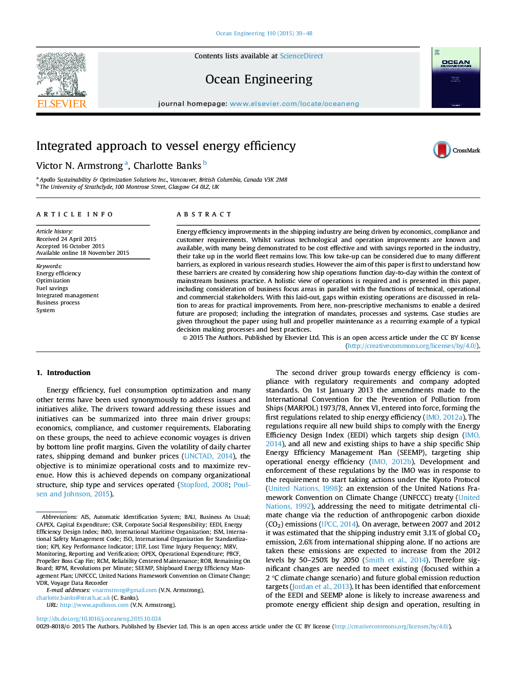 Integrated approach to vessel energy efficiency