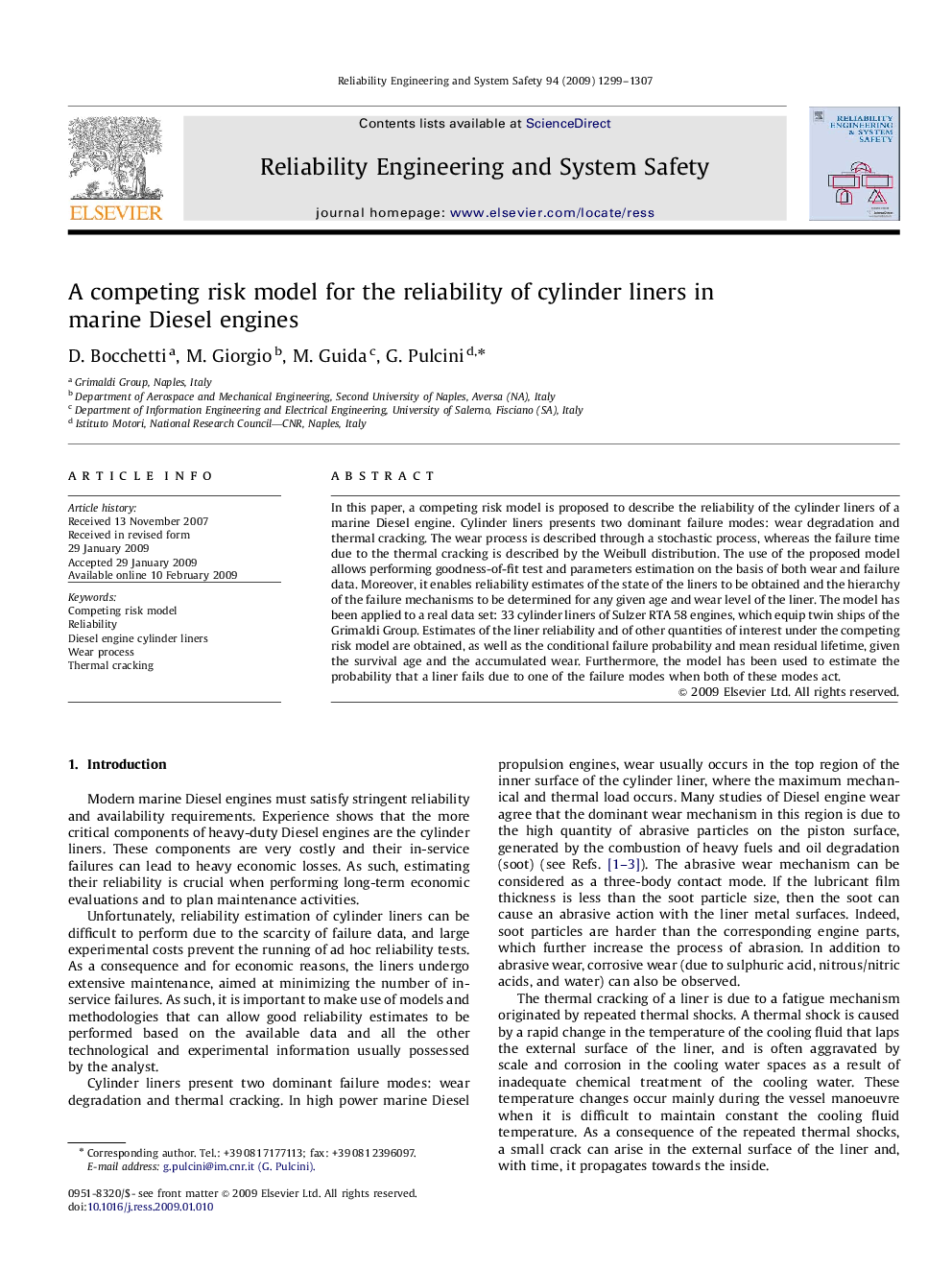 A competing risk model for the reliability of cylinder liners in marine Diesel engines