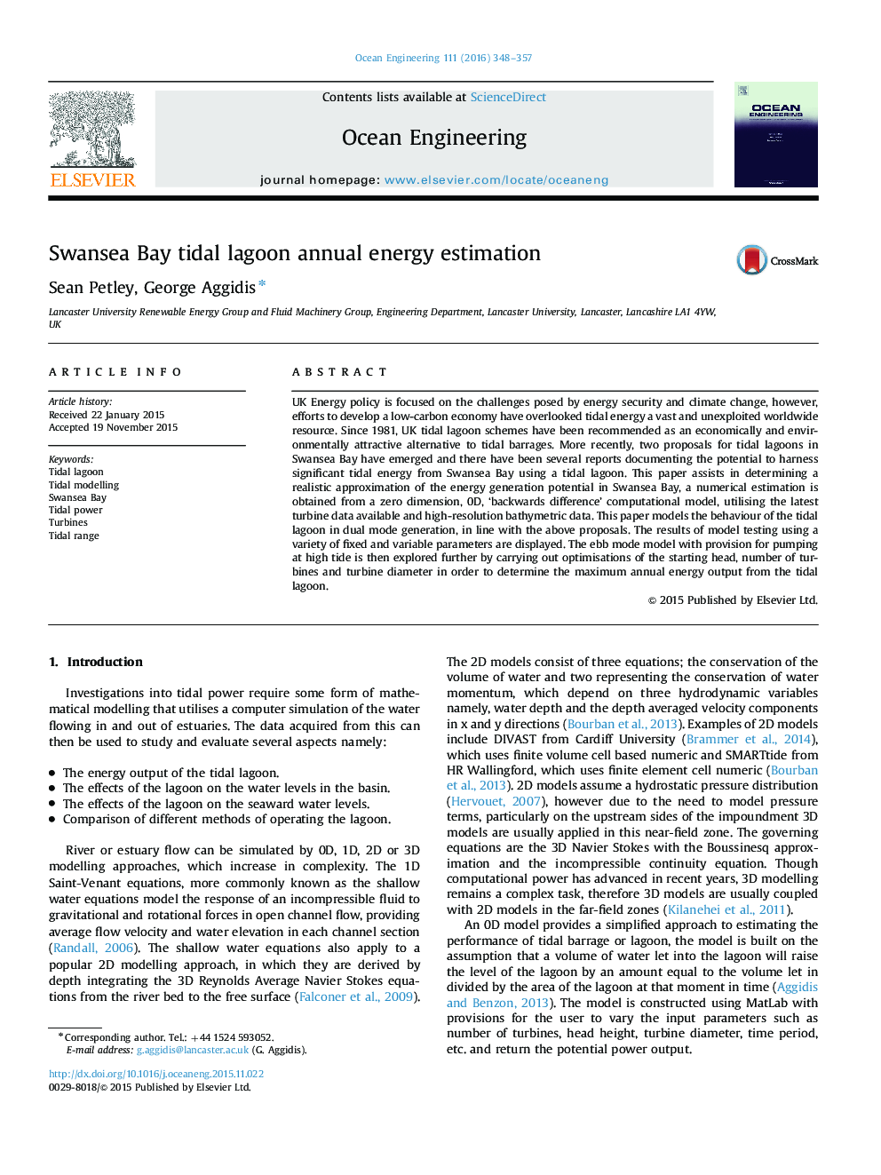 Swansea Bay tidal lagoon annual energy estimation