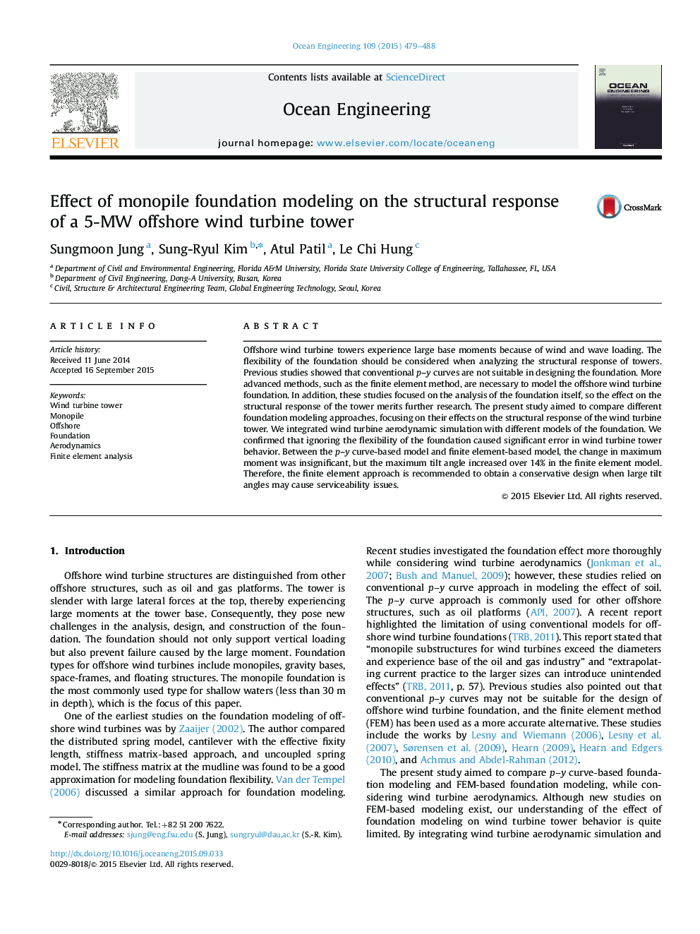 Effect of monopile foundation modeling on the structural response of a 5-MW offshore wind turbine tower