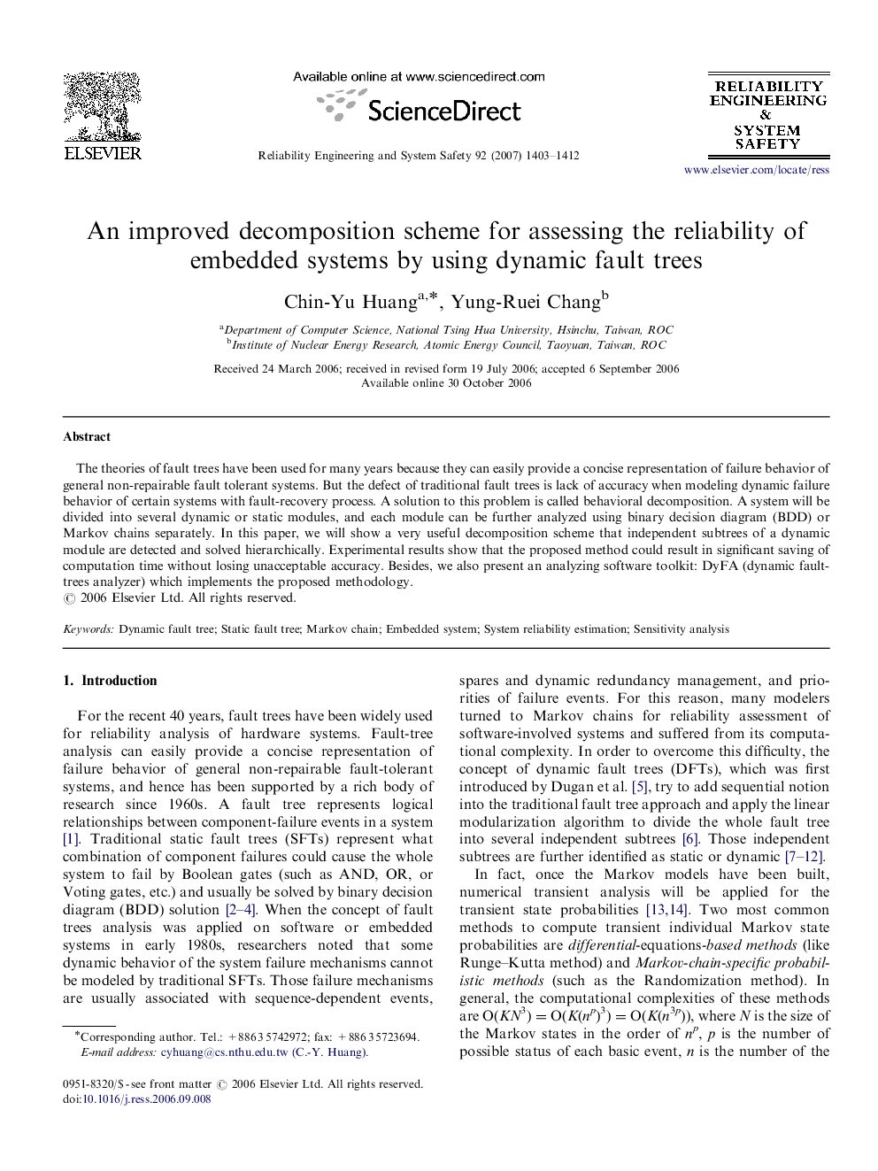 An improved decomposition scheme for assessing the reliability of embedded systems by using dynamic fault trees