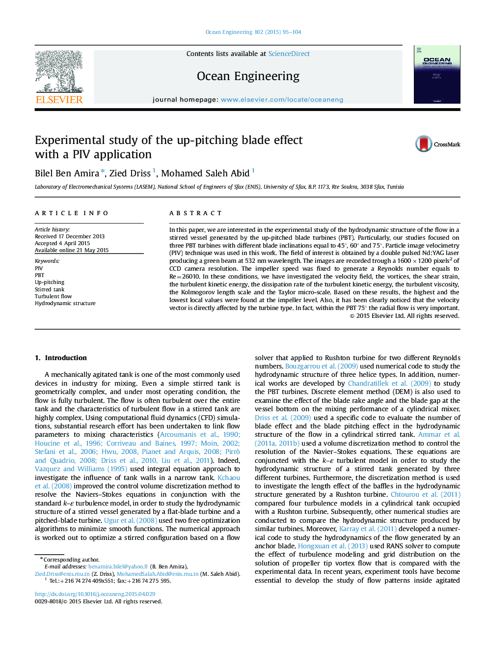 Experimental study of the up-pitching blade effect with a PIV application