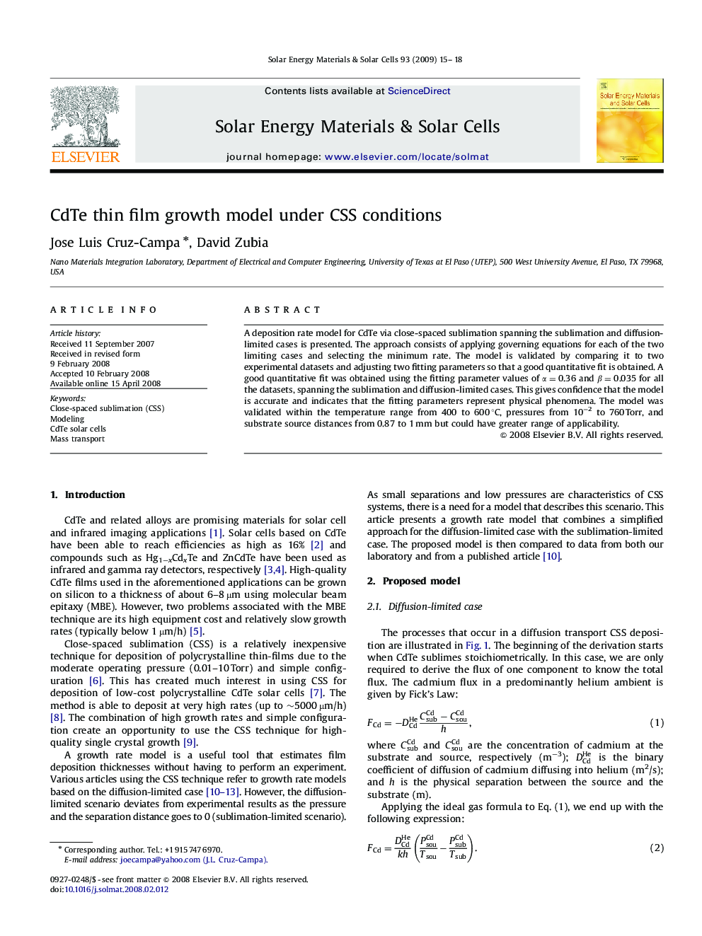 CdTe thin film growth model under CSS conditions