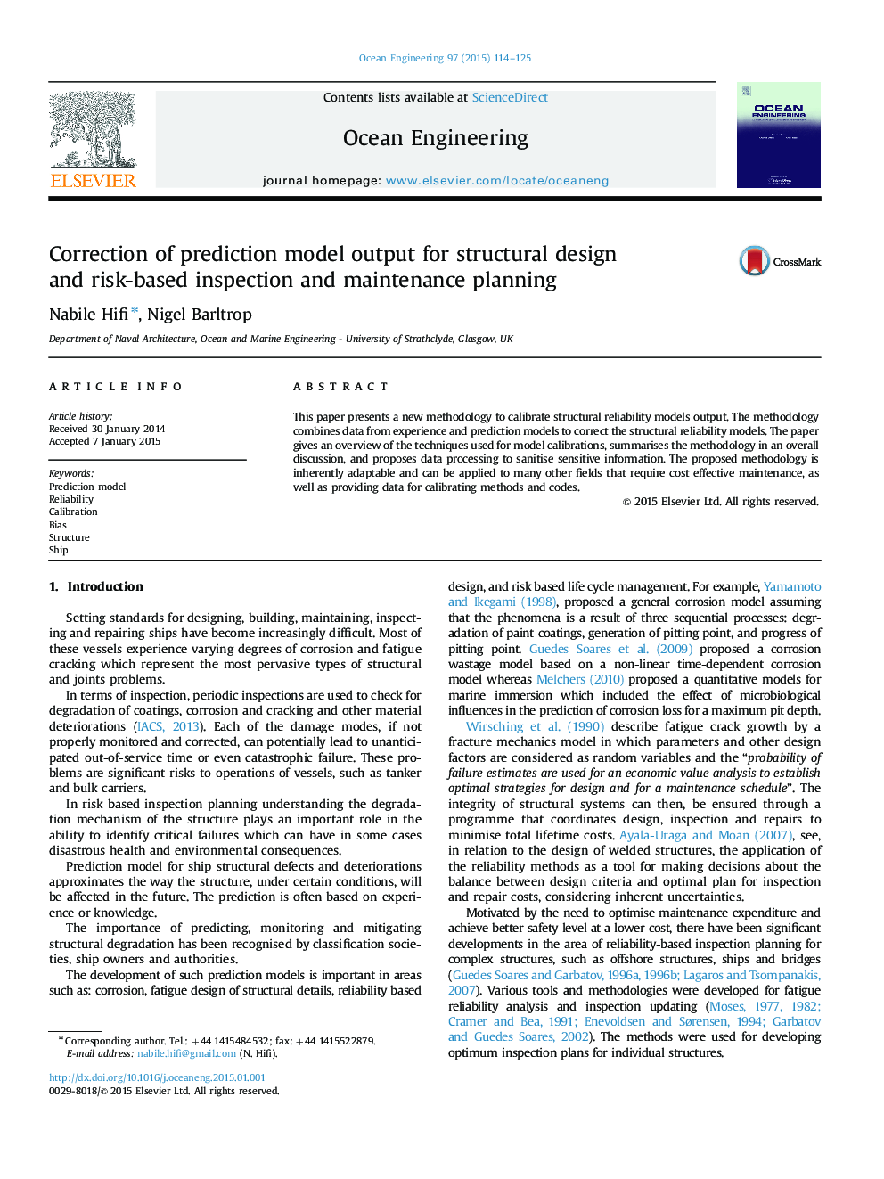 Correction of prediction model output for structural design and risk-based inspection and maintenance planning