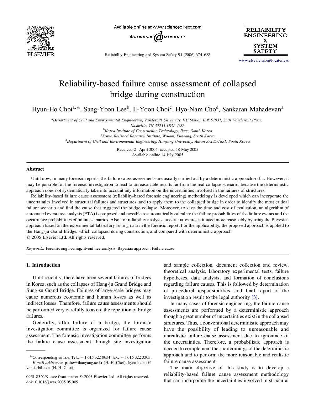 Reliability-based failure cause assessment of collapsed bridge during construction