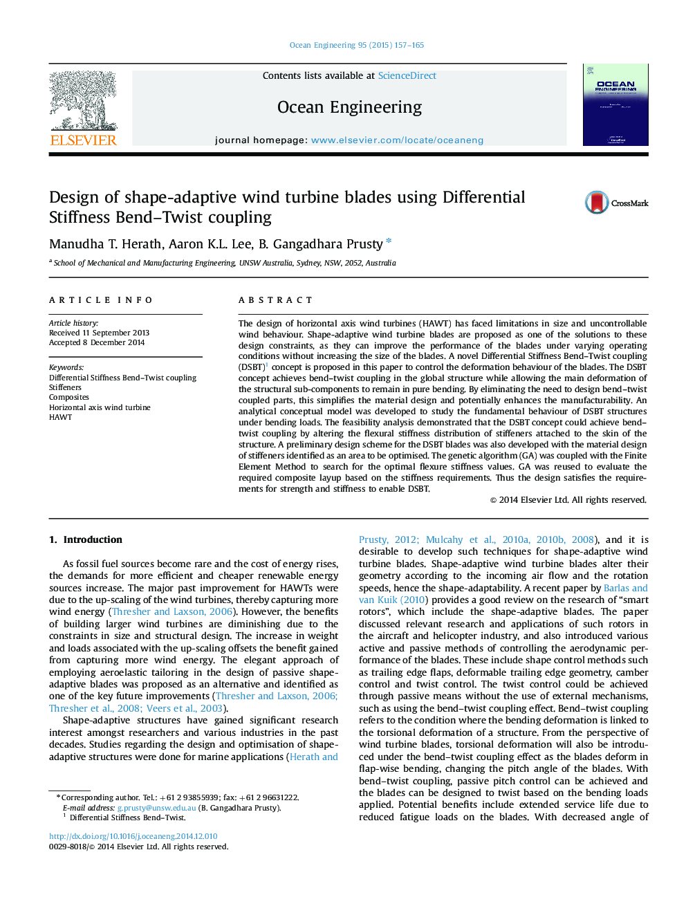 Design of shape-adaptive wind turbine blades using Differential Stiffness Bend-Twist coupling