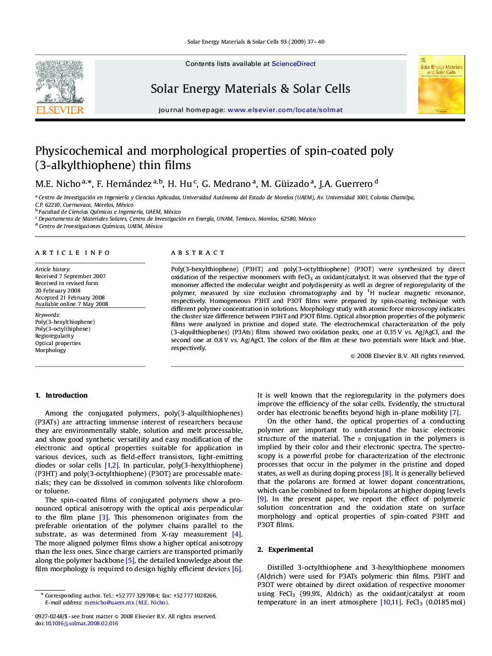 Physicochemical and morphological properties of spin-coated poly(3-alkylthiophene) thin films