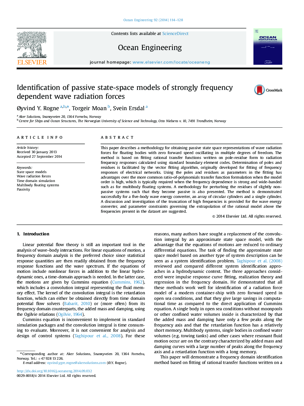 Identification of passive state-space models of strongly frequency dependent wave radiation forces