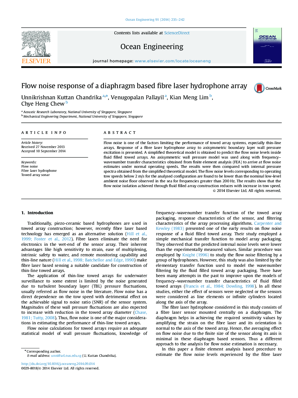 Flow noise response of a diaphragm based fibre laser hydrophone array