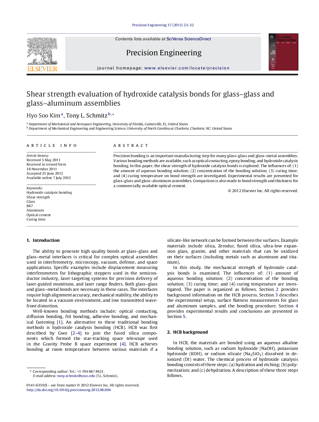 Shear strength evaluation of hydroxide catalysis bonds for glass–glass and glass–aluminum assemblies