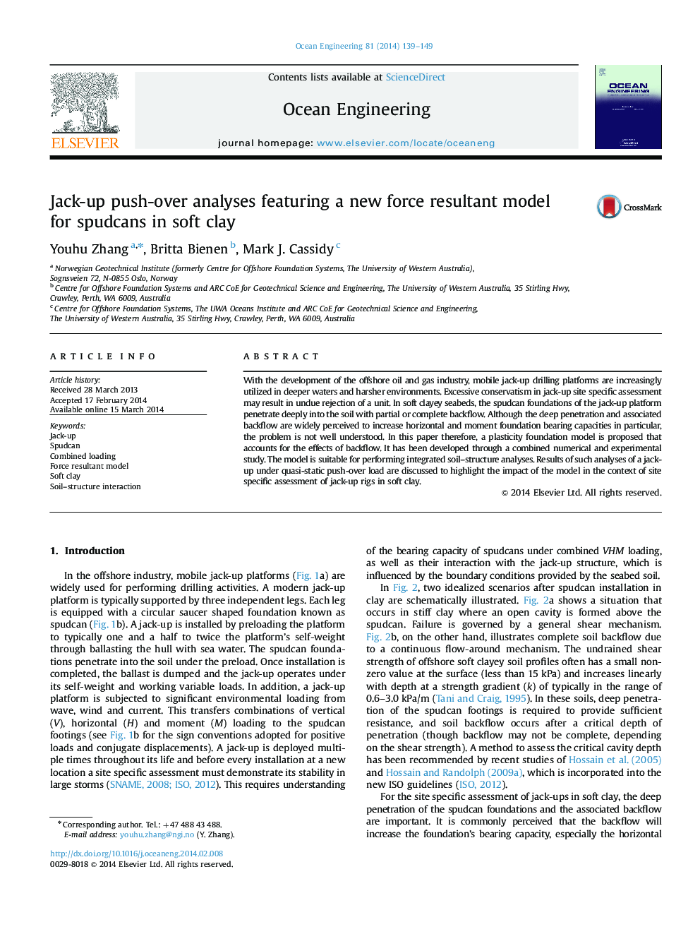 Jack-up push-over analyses featuring a new force resultant model for spudcans in soft clay