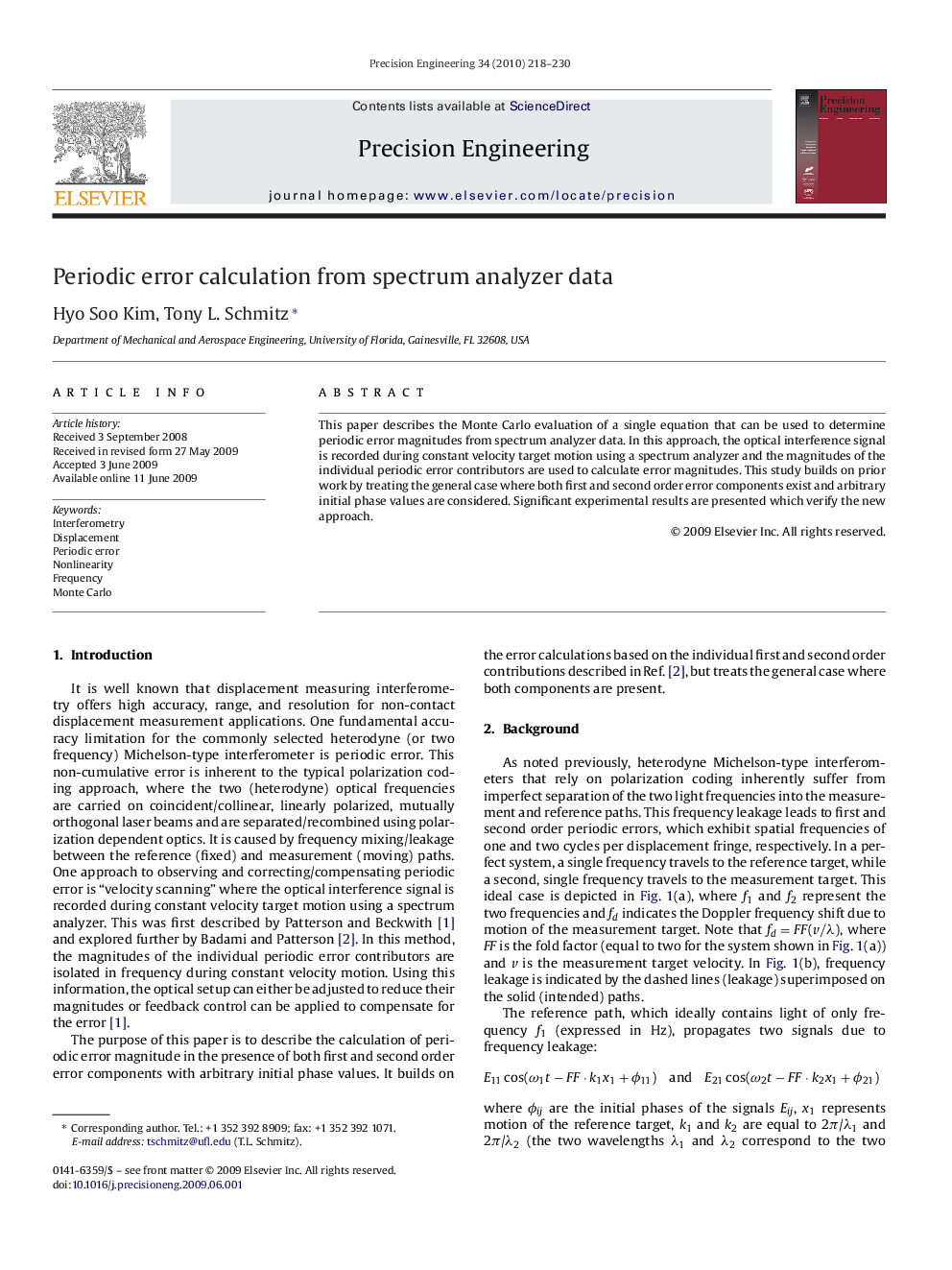 Periodic error calculation from spectrum analyzer data