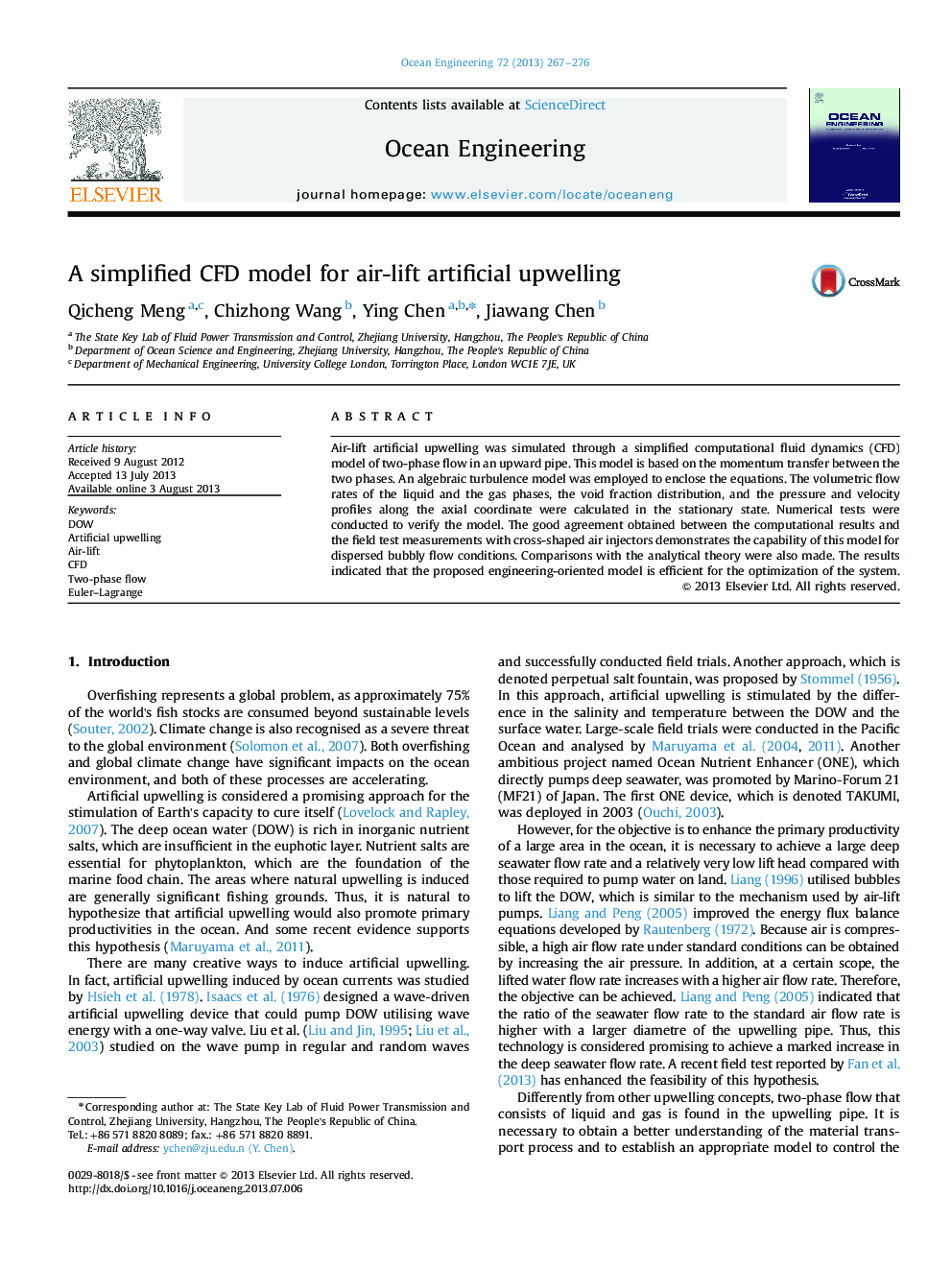 A simplified CFD model for air-lift artificial upwelling