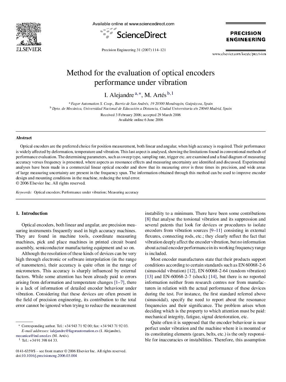 Method for the evaluation of optical encoders performance under vibration