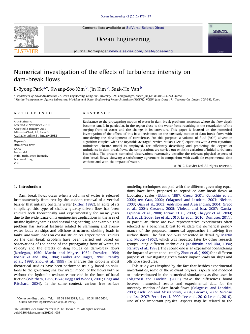 Numerical investigation of the effects of turbulence intensity on dam-break flows