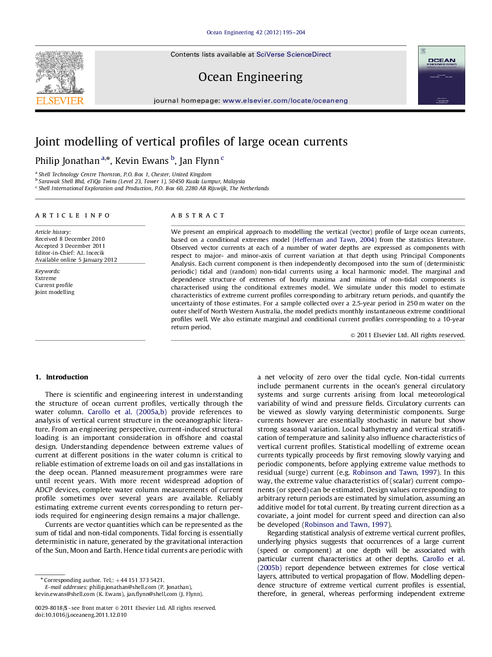 Joint modelling of vertical profiles of large ocean currents