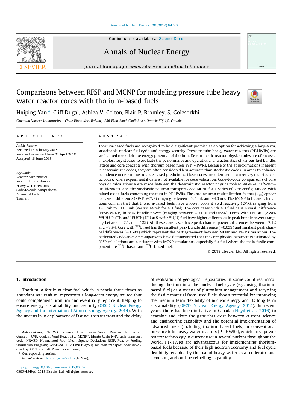 Comparisons between RFSP and MCNP for modeling pressure tube heavy water reactor cores with thorium-based fuels