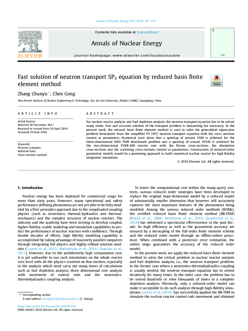 Fast solution of neutron transport SP3 equation by reduced basis finite element method