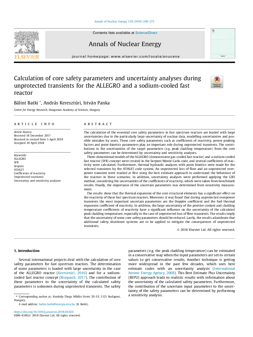 Calculation of core safety parameters and uncertainty analyses during unprotected transients for the ALLEGRO and a sodium-cooled fast reactor