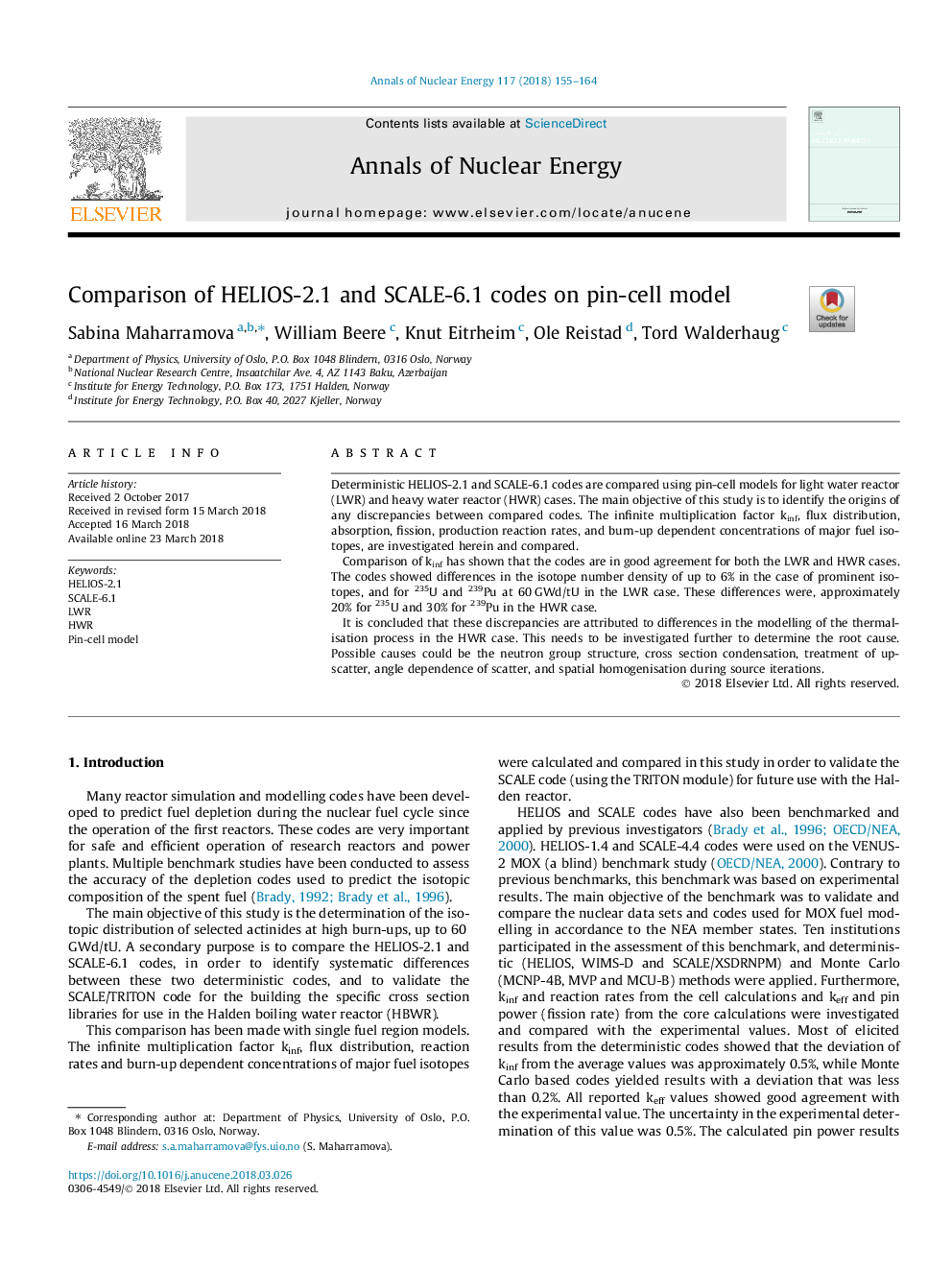 Comparison of HELIOS-2.1 and SCALE-6.1 codes on pin-cell model