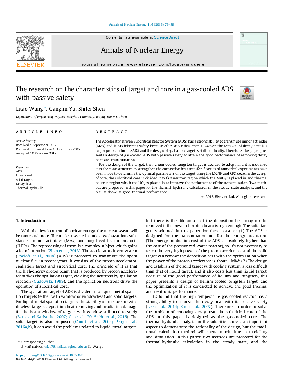 The research on the characteristics of target and core in a gas-cooled ADS with passive safety