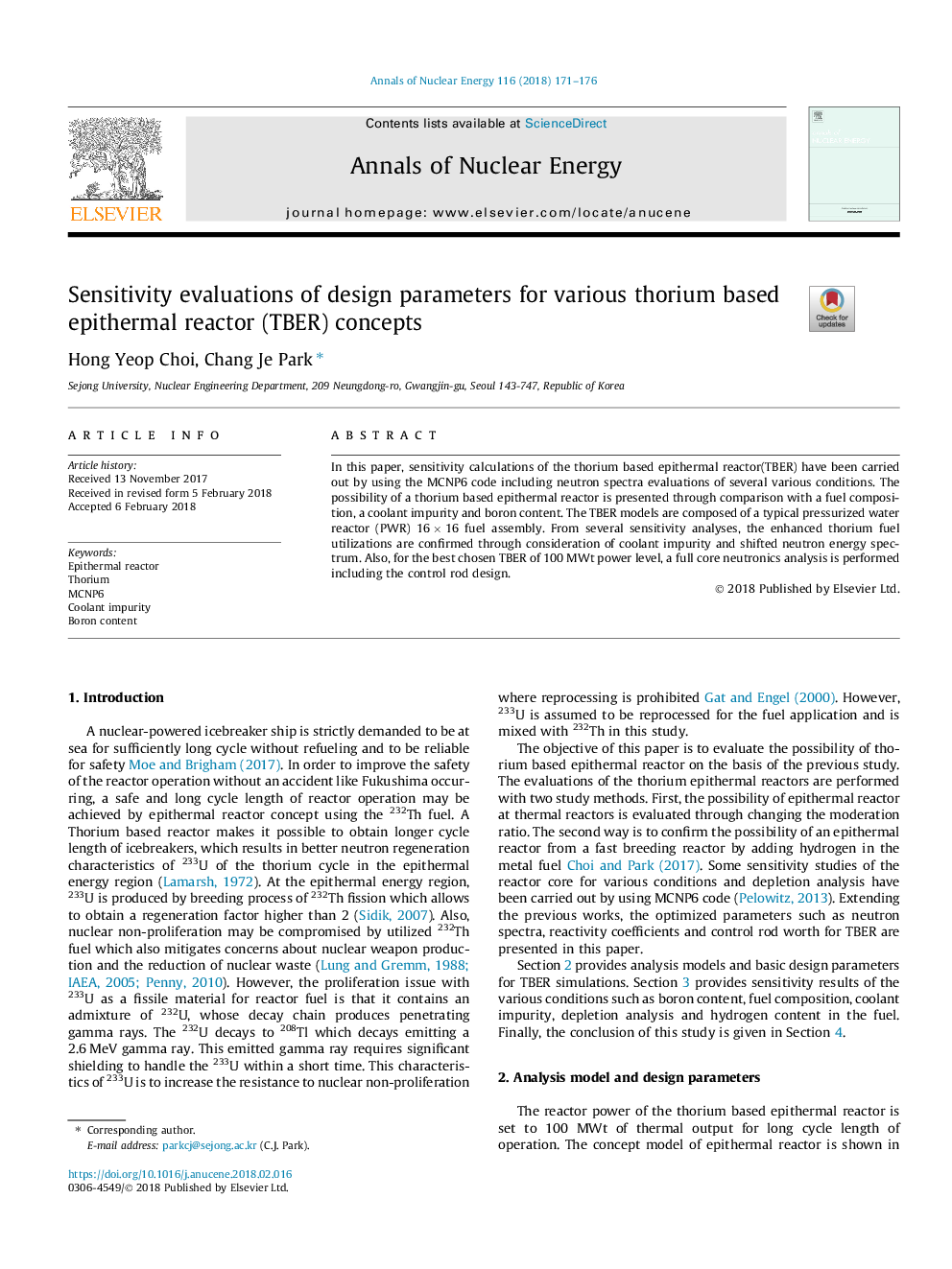 Sensitivity evaluations of design parameters for various thorium based epithermal reactor (TBER) concepts