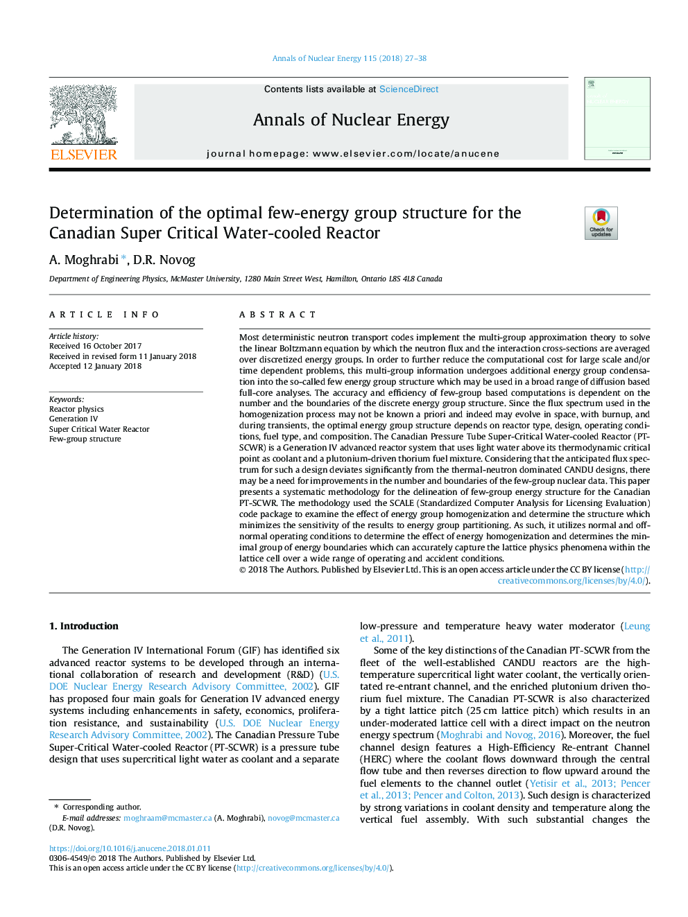 Determination of the optimal few-energy group structure for the Canadian Super Critical Water-cooled Reactor