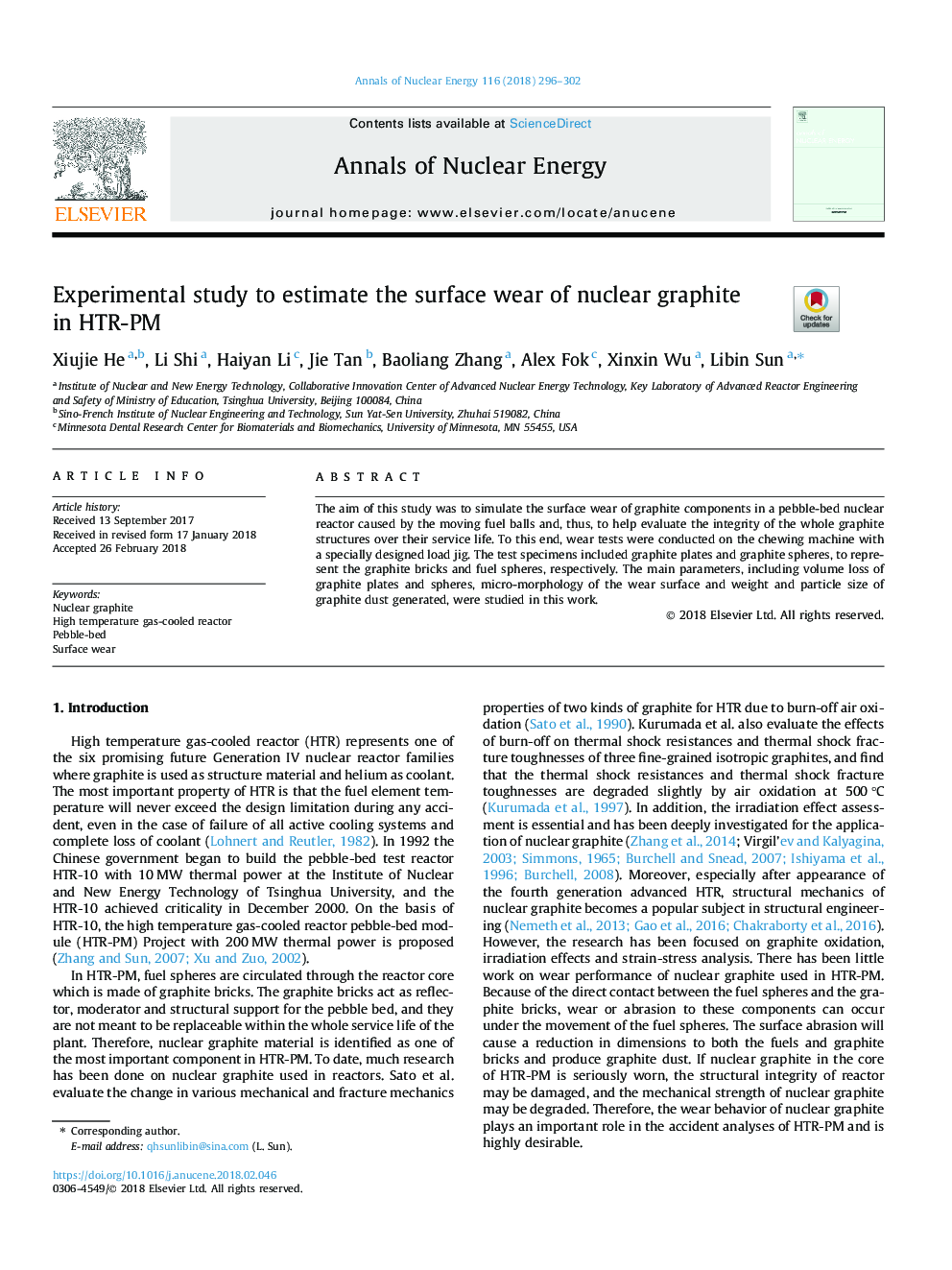 Experimental study to estimate the surface wear of nuclear graphite in HTR-PM