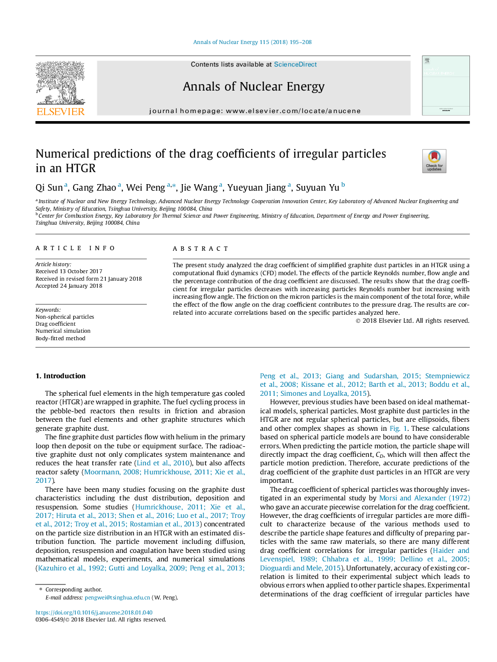 Numerical predictions of the drag coefficients of irregular particles in an HTGR