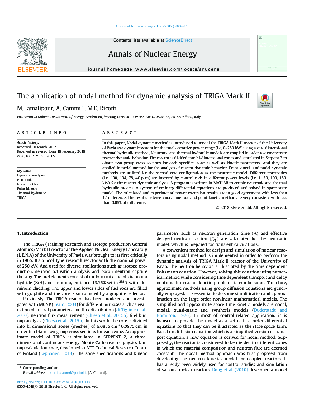 The application of nodal method for dynamic analysis of TRIGA Mark II