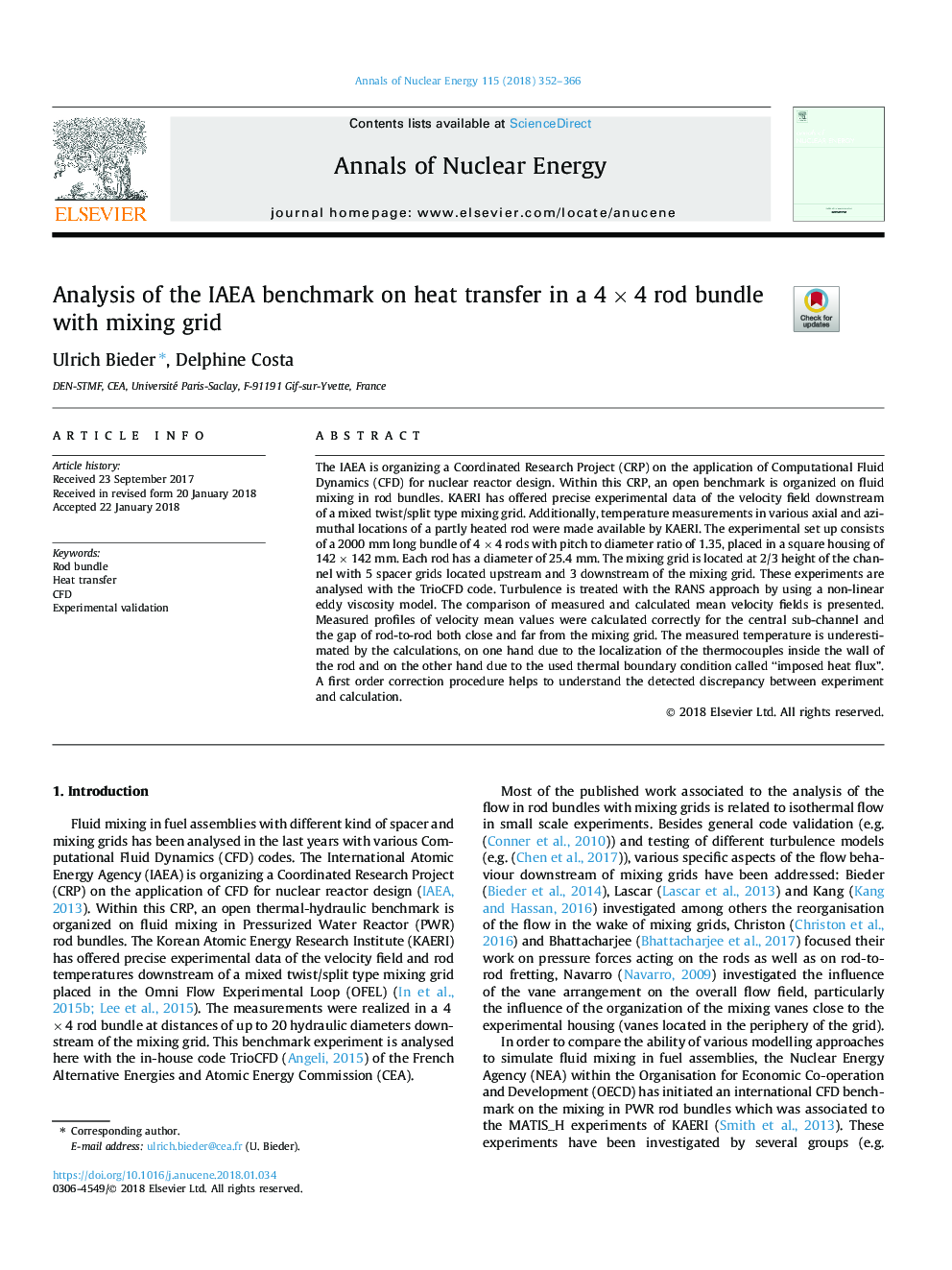 Analysis of the IAEA benchmark on heat transfer in a 4â¯Ãâ¯4 rod bundle with mixing grid