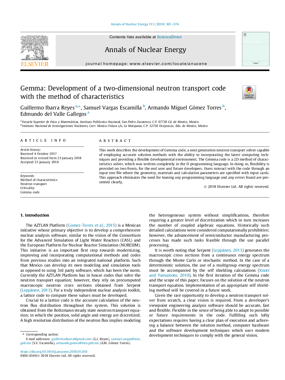 Gemma: Development of a two-dimensional neutron transport code with the method of characteristics