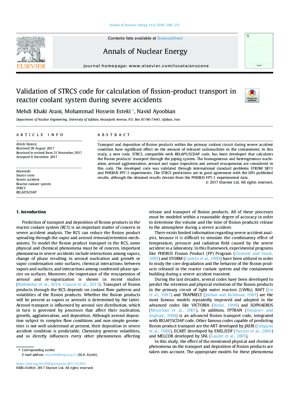 Validation of STRCS code for calculation of fission-product transport in reactor coolant system during severe accidents