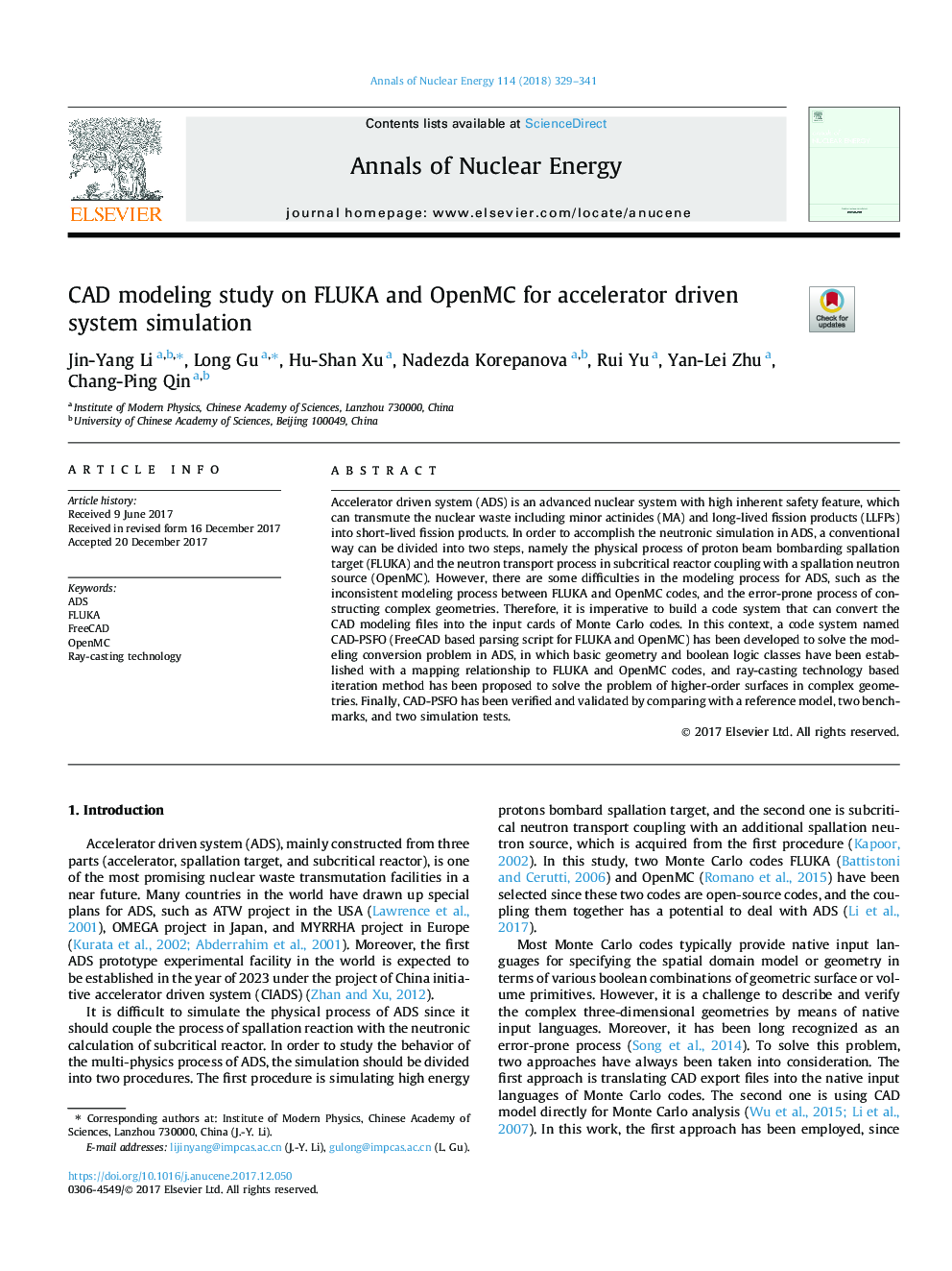 CAD modeling study on FLUKA and OpenMC for accelerator driven system simulation