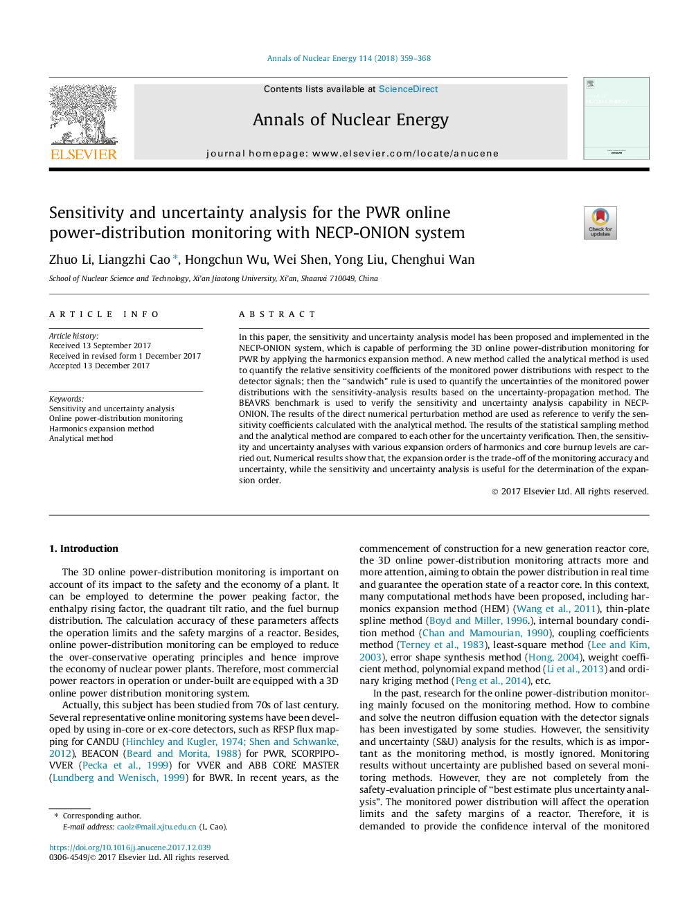 Sensitivity and uncertainty analysis for the PWR online power-distribution monitoring with NECP-ONION system