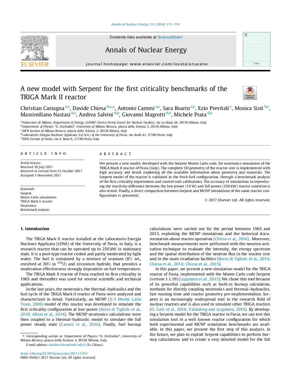 A new model with Serpent for the first criticality benchmarks of the TRIGA Mark II reactor