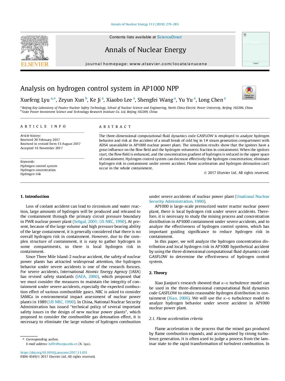 Analysis on hydrogen control system in AP1000 NPP