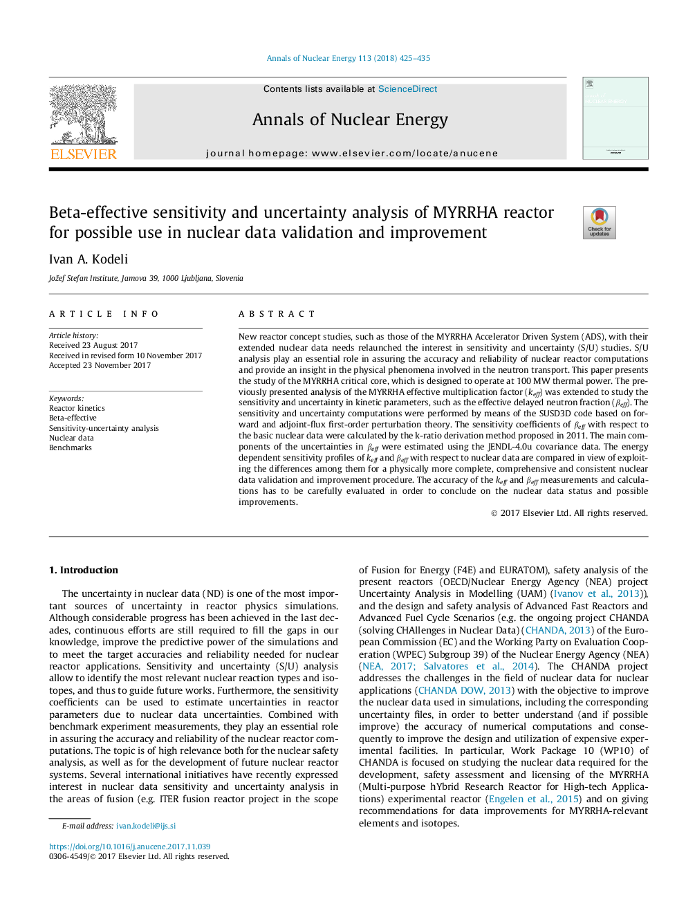 Beta-effective sensitivity and uncertainty analysis of MYRRHA reactor for possible use in nuclear data validation and improvement