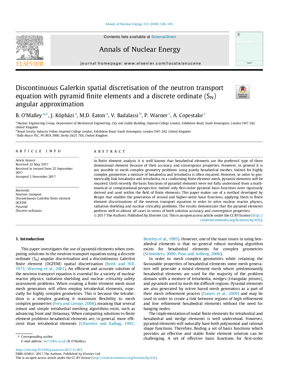 Discontinuous Galerkin spatial discretisation of the neutron transport equation with pyramid finite elements and a discrete ordinate (SN) angular approximation