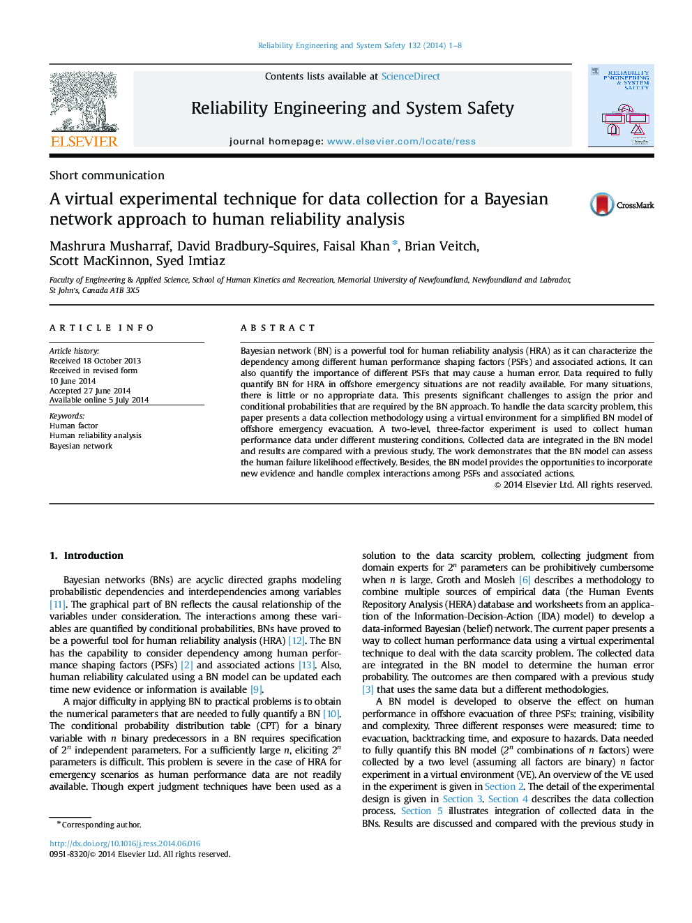 A virtual experimental technique for data collection for a Bayesian network approach to human reliability analysis