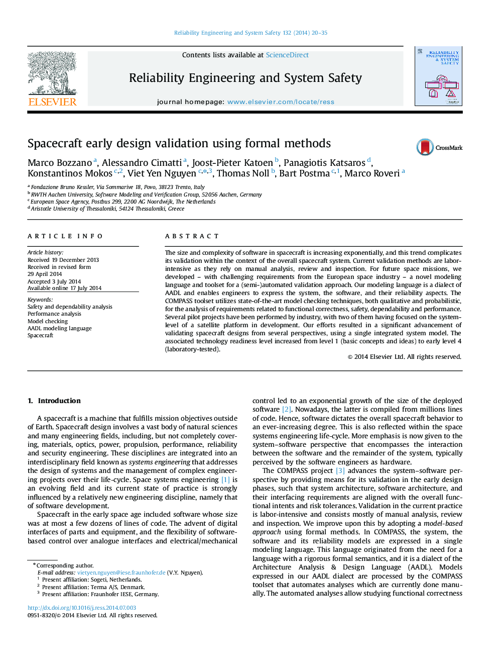 Spacecraft early design validation using formal methods