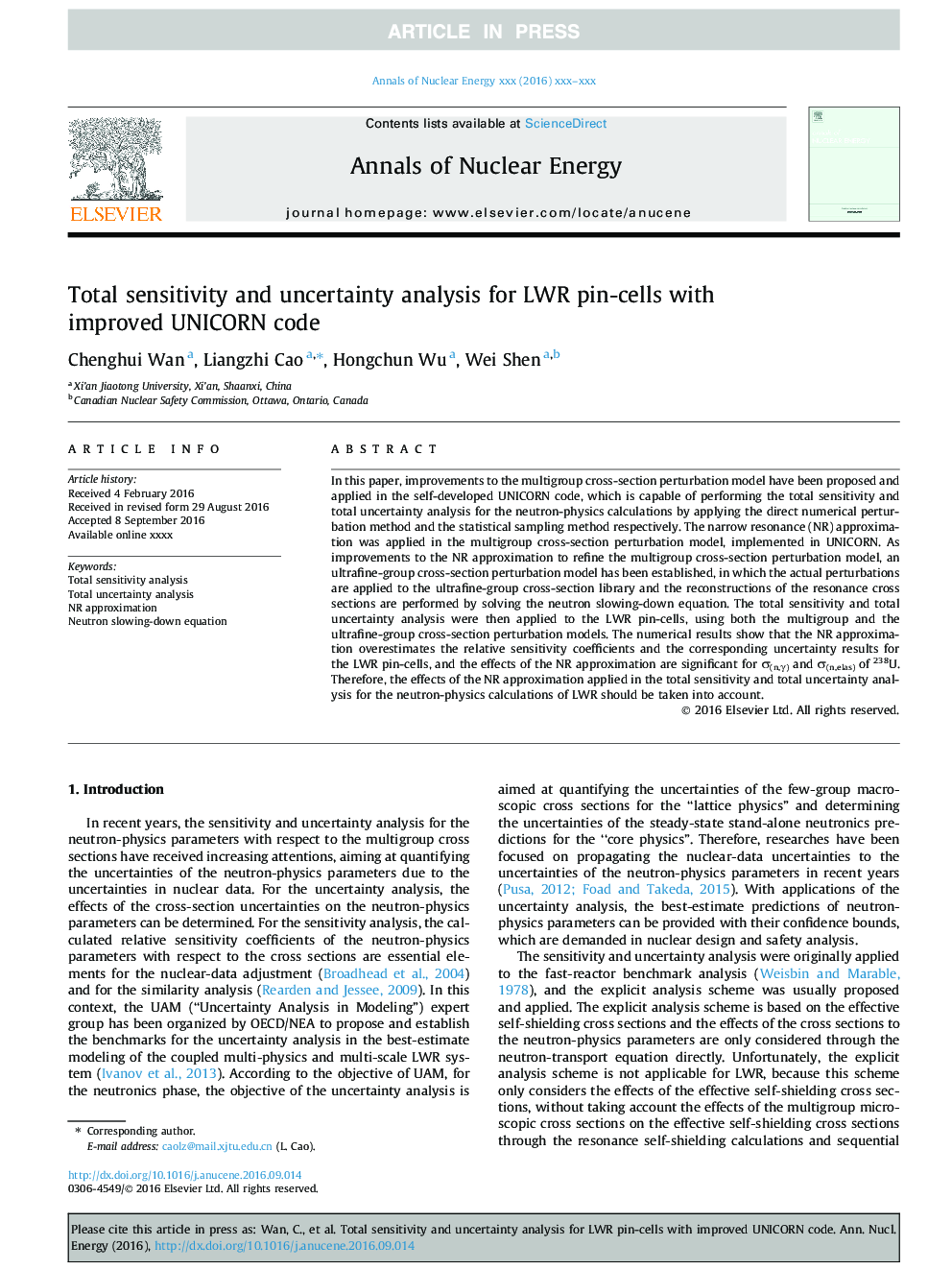 Total sensitivity and uncertainty analysis for LWR pin-cells with improved UNICORN code