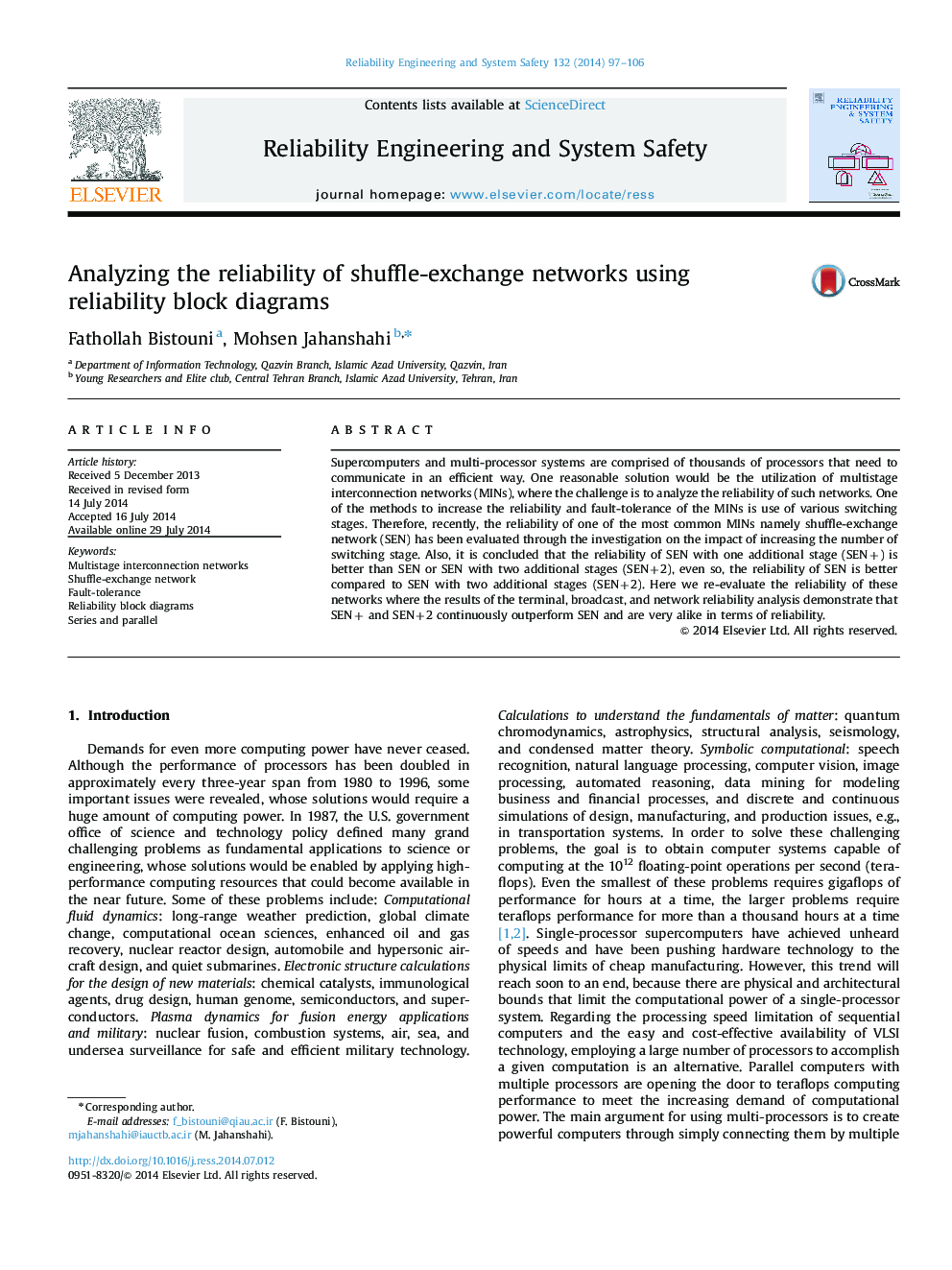 Analyzing the reliability of shuffle-exchange networks using reliability block diagrams