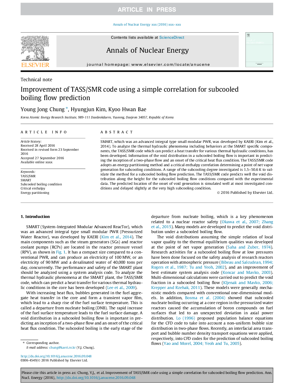 Improvement of TASS/SMR code using a simple correlation for subcooled boiling flow prediction