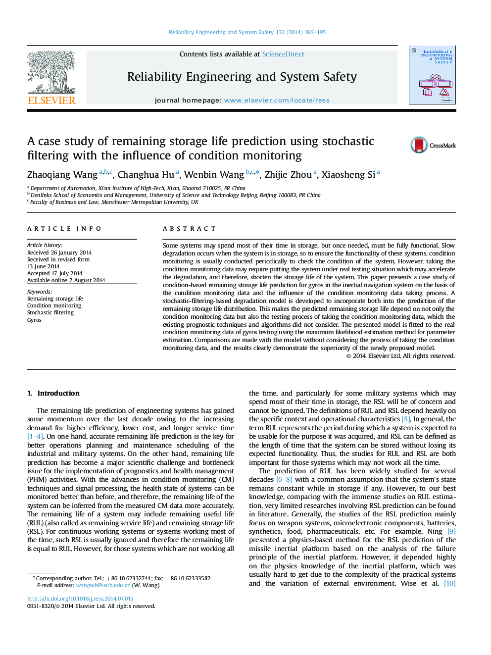 A case study of remaining storage life prediction using stochastic filtering with the influence of condition monitoring