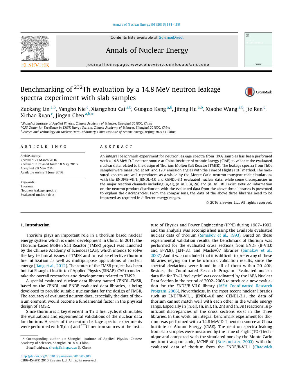 Benchmarking of 232Th evaluation by a 14.8Â MeV neutron leakage spectra experiment with slab samples