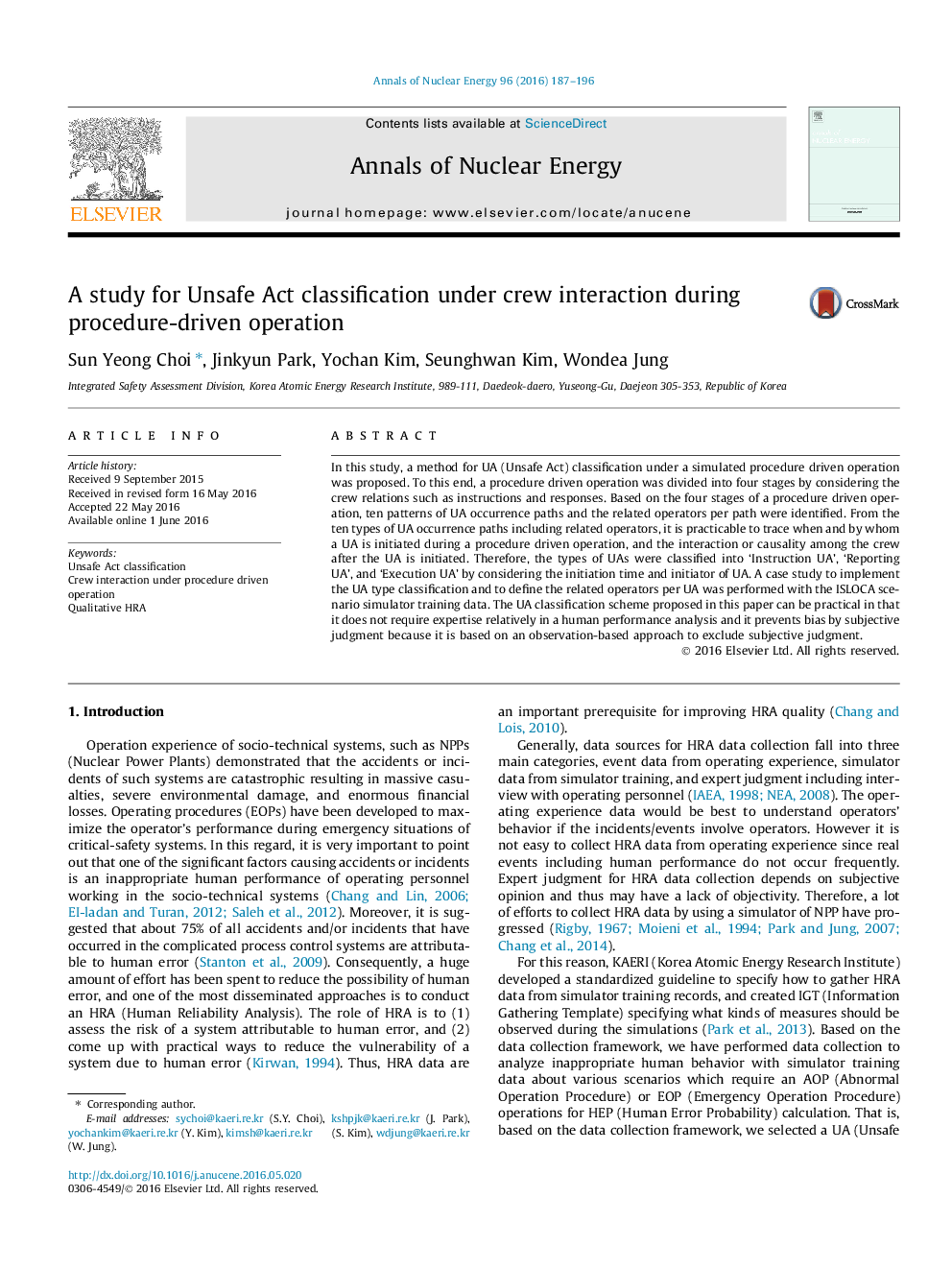 A study for Unsafe Act classification under crew interaction during procedure-driven operation
