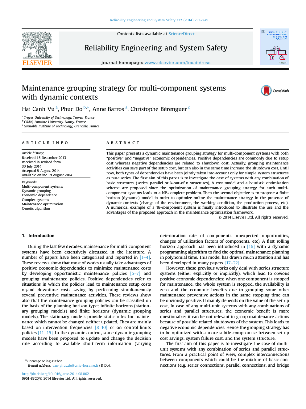 Maintenance grouping strategy for multi-component systems with dynamic contexts