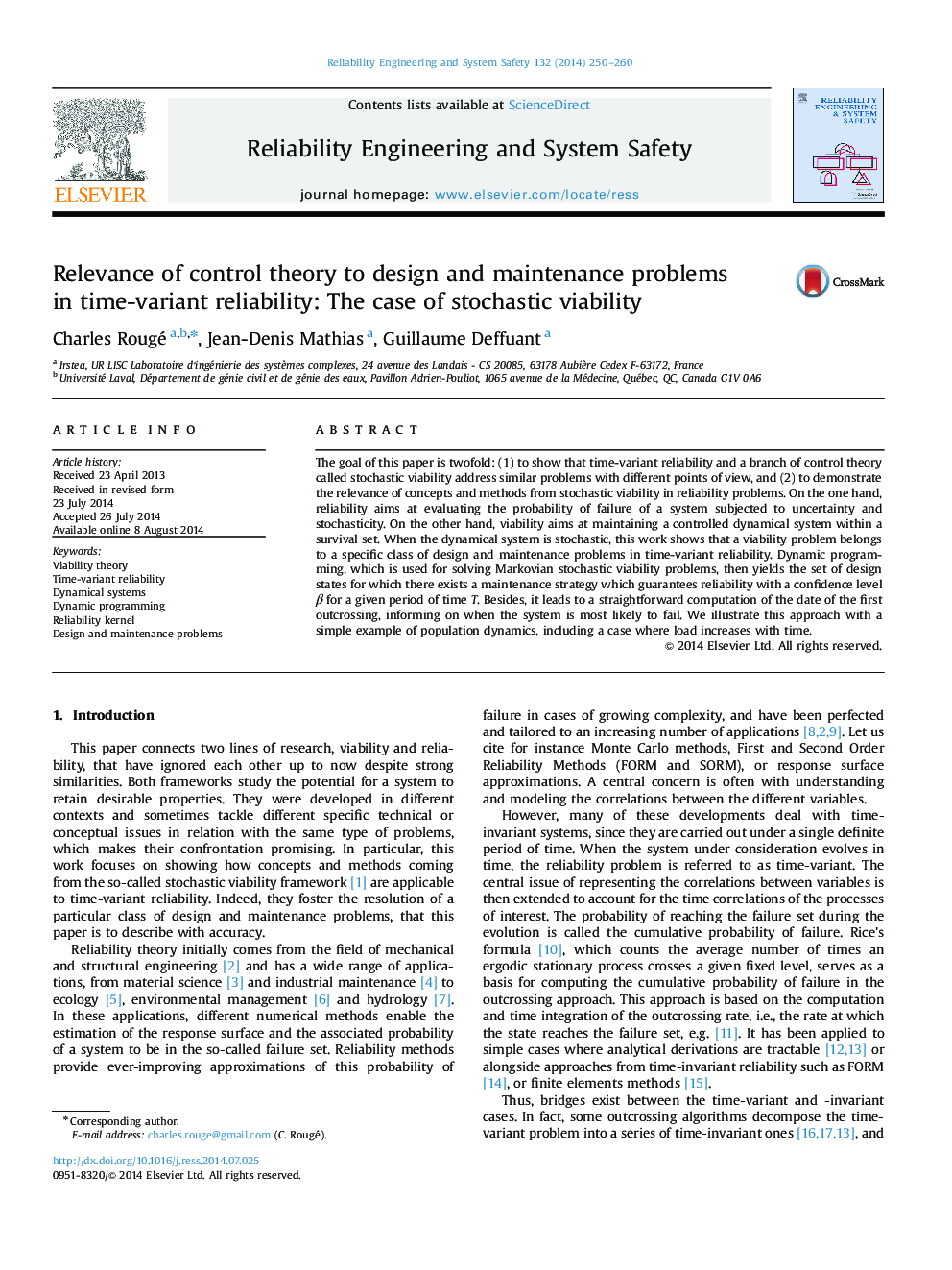 Relevance of control theory to design and maintenance problems in time-variant reliability: The case of stochastic viability